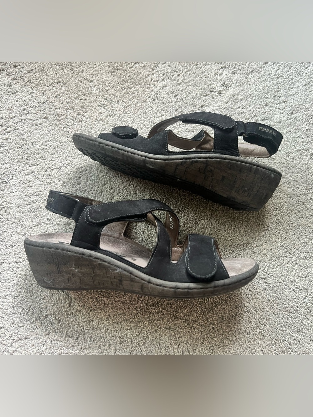 Mephisto Sandals Womens Size 40 Black Leather Mobils Slingback Strappy Wedge